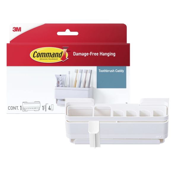 Commandâ„¢ Toothbrush Caddy, 1 Caddy, 1 Cup Hanger, 4 Large Strips