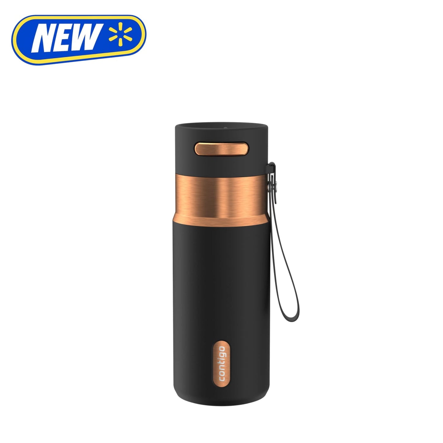 Contigo 16 oz Stainless Steel Water Bottle, Leak-Proof, Hot & Cold Insulated, Travel, Gym & Office Friendly, Carry Strap, Black/Bronze