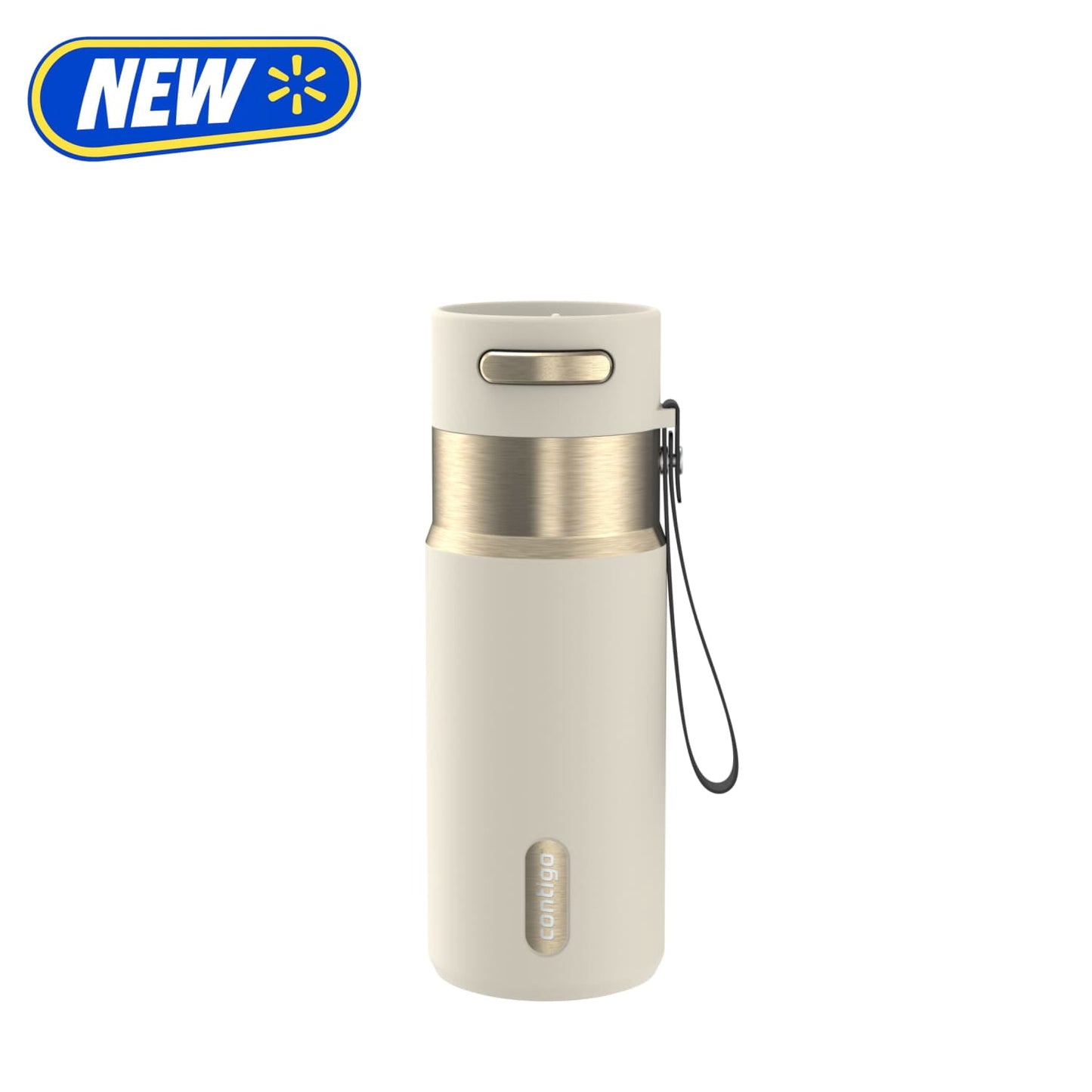 Contigo 16 oz Stainless Steel Water Bottle, Leak-Proof, Hot & Cold Insulated, Travel, Gym & Office Friendly, Carry Strap, Cream/Champagne