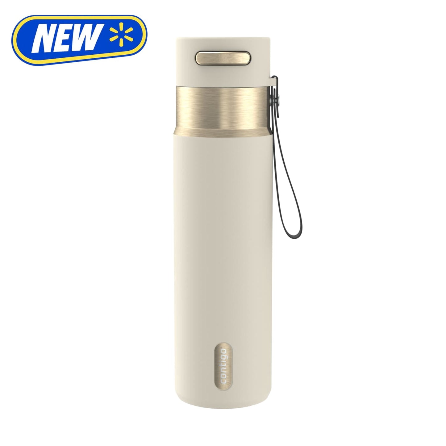 Contigo 24 oz Stainless Steel Leak-Proof Insulated Water Bottle with Carry Strap, Cream/Champagne