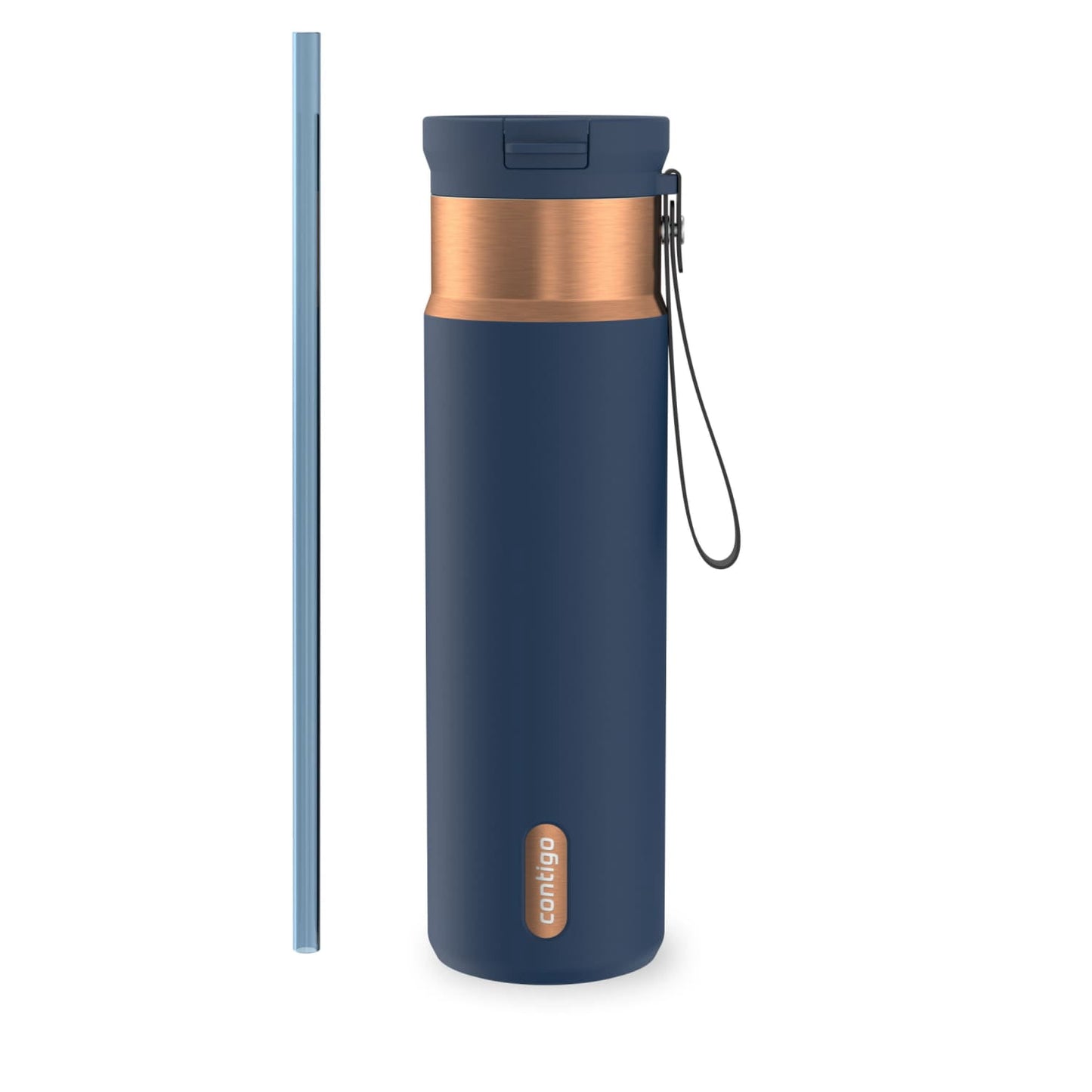 Contigo SnapSeal Leakproof Stainless Steel Reusable Water Bottle with Carrying Strap, Black/Bronze, 24 oz