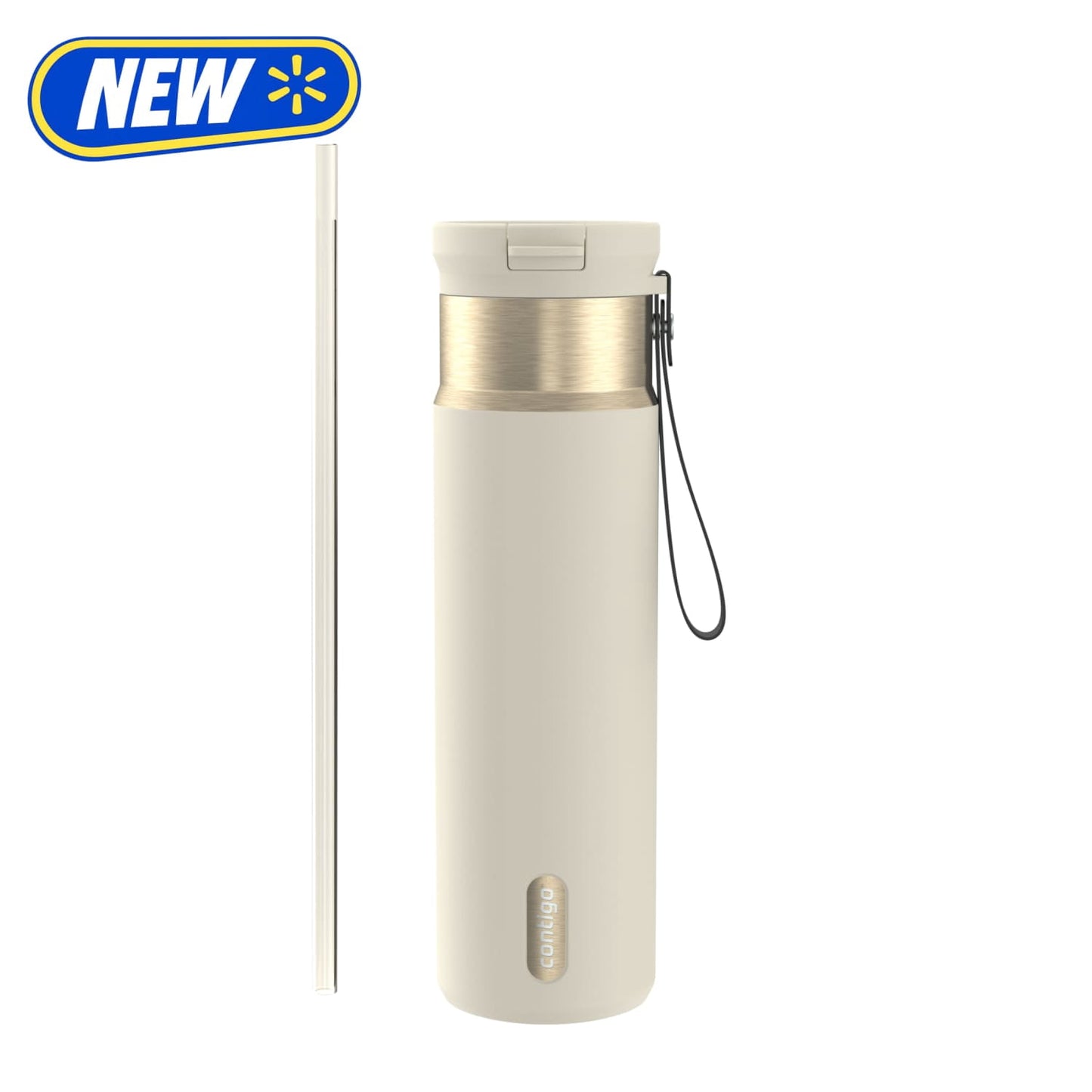 Contigo 24 oz SnapSeal Leak-Proof Stainless Steel Water Bottle – Keeps Drinks Hot & Cold, Reusable Straw, Spill-Proof for Bags, Carry Strap, Cream/Champagne