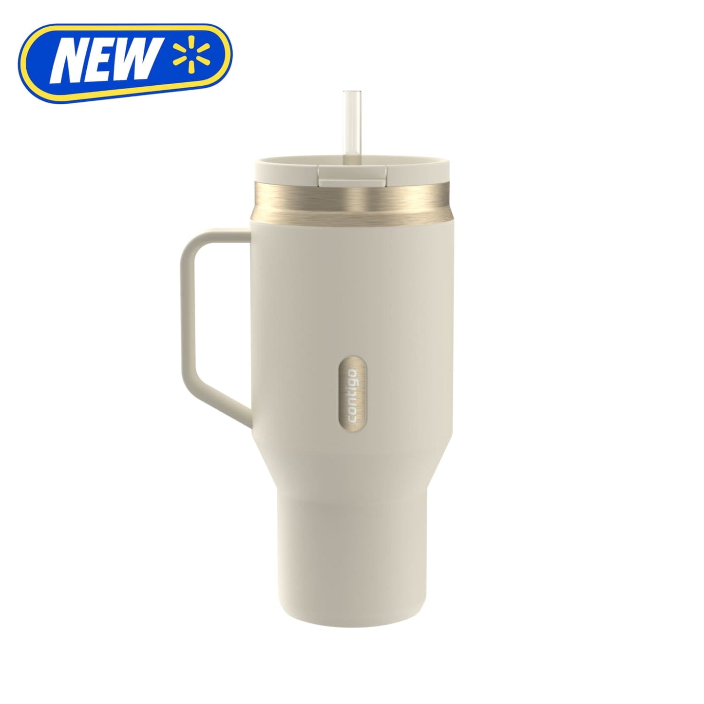 Contigo 30 oz Stainless Steel Water Bottle Tumbler with Straw – Leak-Proof Insulated Travel Mug, Reusable Water Bottle, Side Handle, Cream/Champagne
