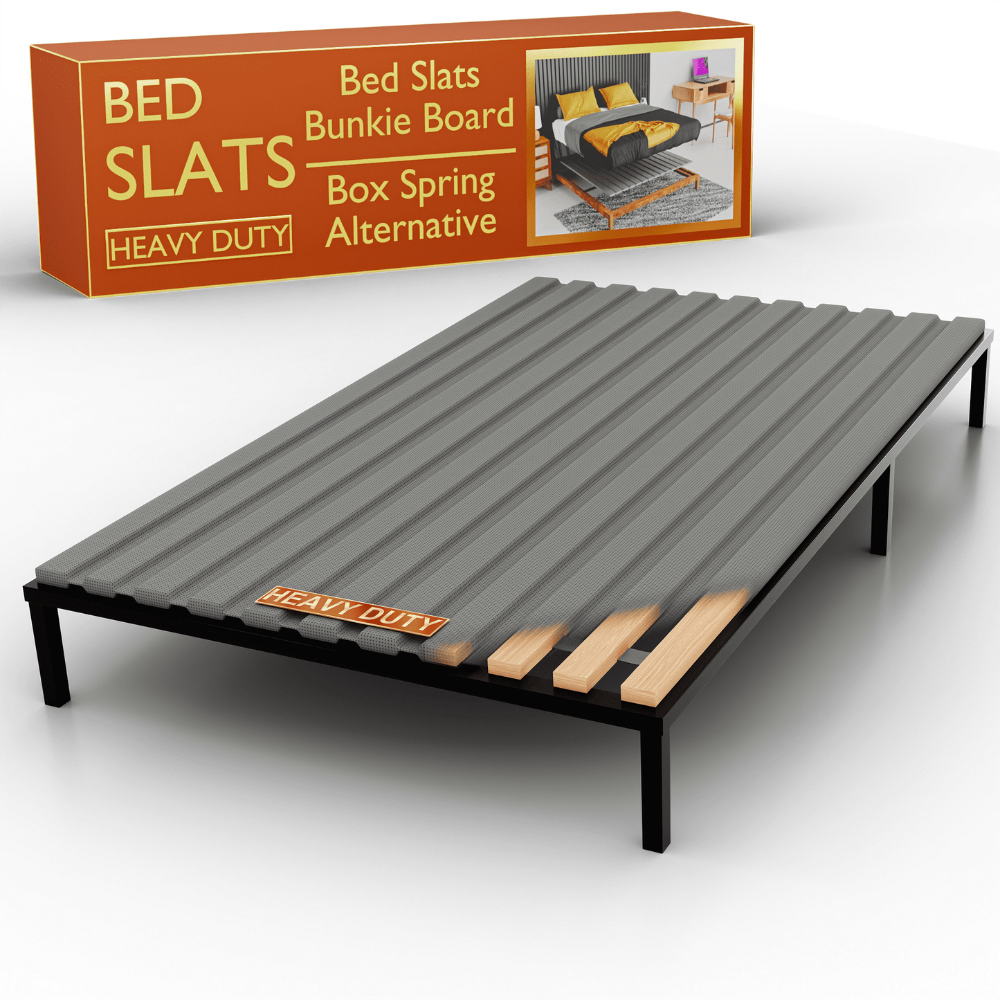 Continental Sleep, Wooden Full Bed Slats for Support Under Mattress with Cover – Replacement Wood Slats for Full Size Bed Frame – Under Mattress Support Without Extra Height – 3.38" Standard Width