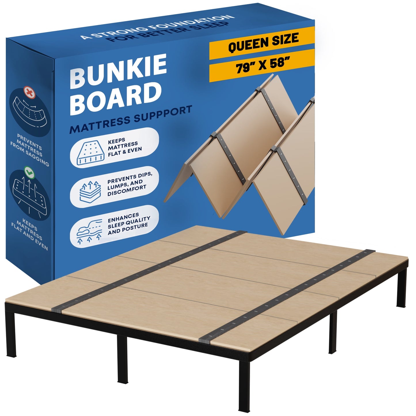 Continental Sleep, Folding Bunkie Board – Low-Profile 79″ x 58″ Mattress Support Platform for Daybeds, Bunk Beds, Futons & Metal/Wood Frames – Prevents Sagging, Easy to Install & Store.