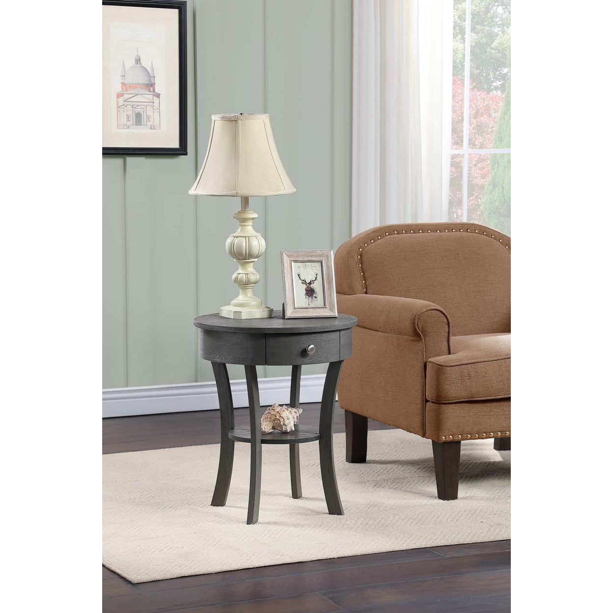Convenience Concepts Classic Accents Schaffer 1 Drawer End Table with Shelf, Wirebrush Dark Gray