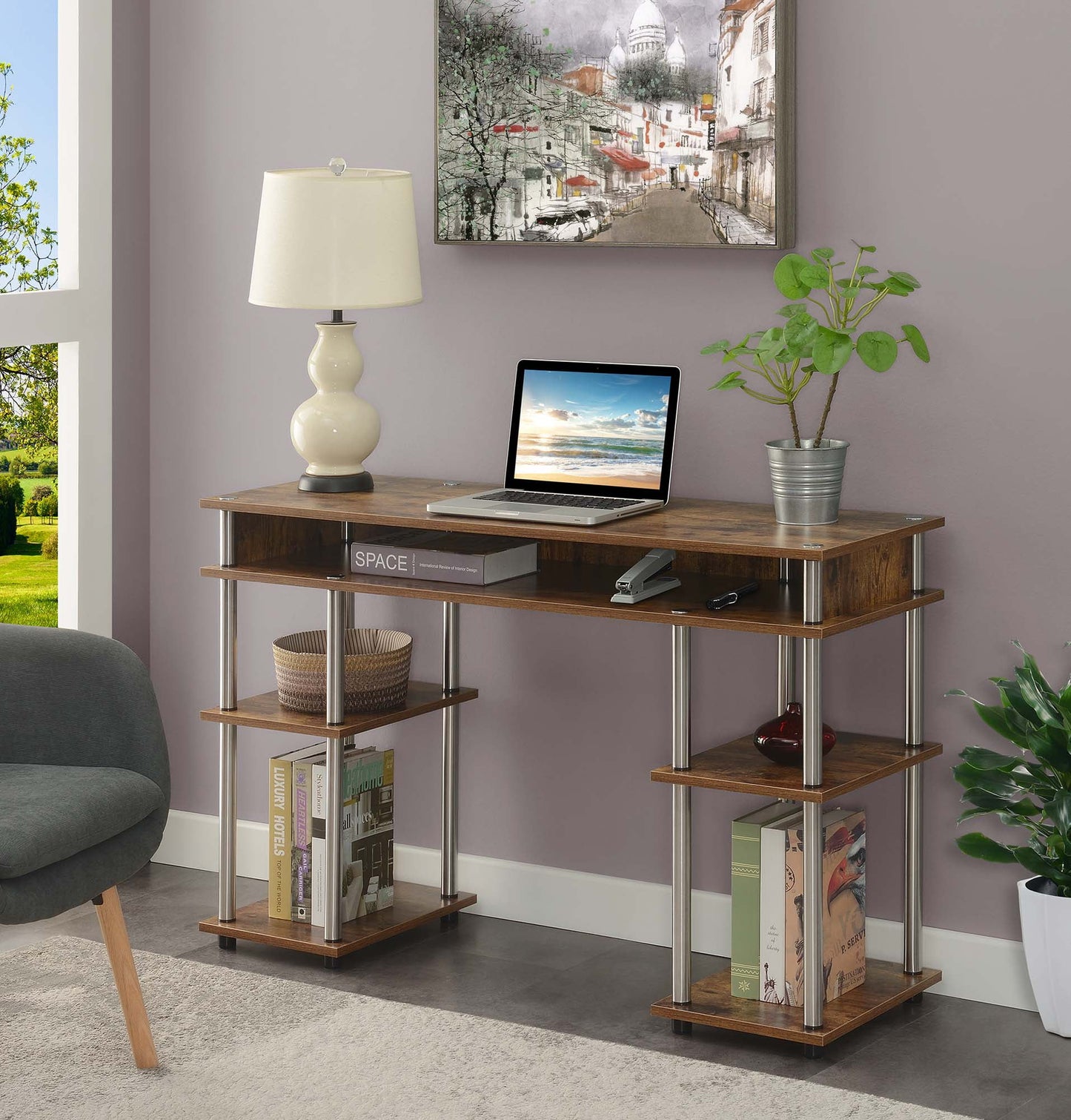 Convenience Concepts Designs2Go 30" Tall No Tools Student Desk with Shelves, Barnwood
