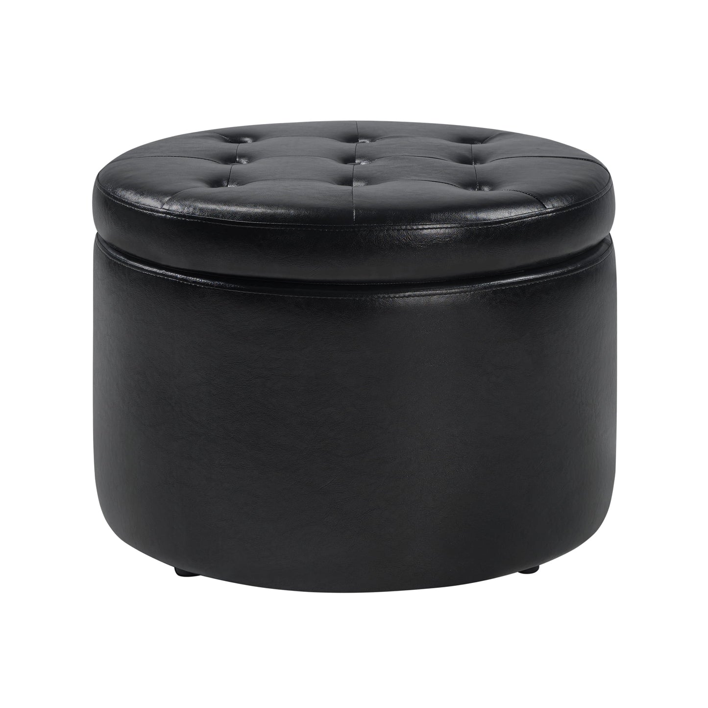Convenience Concepts Designs4Comfort Round Shoe Storage Ottoman with Reversible Tray Table Lid, Black Vegan Leather