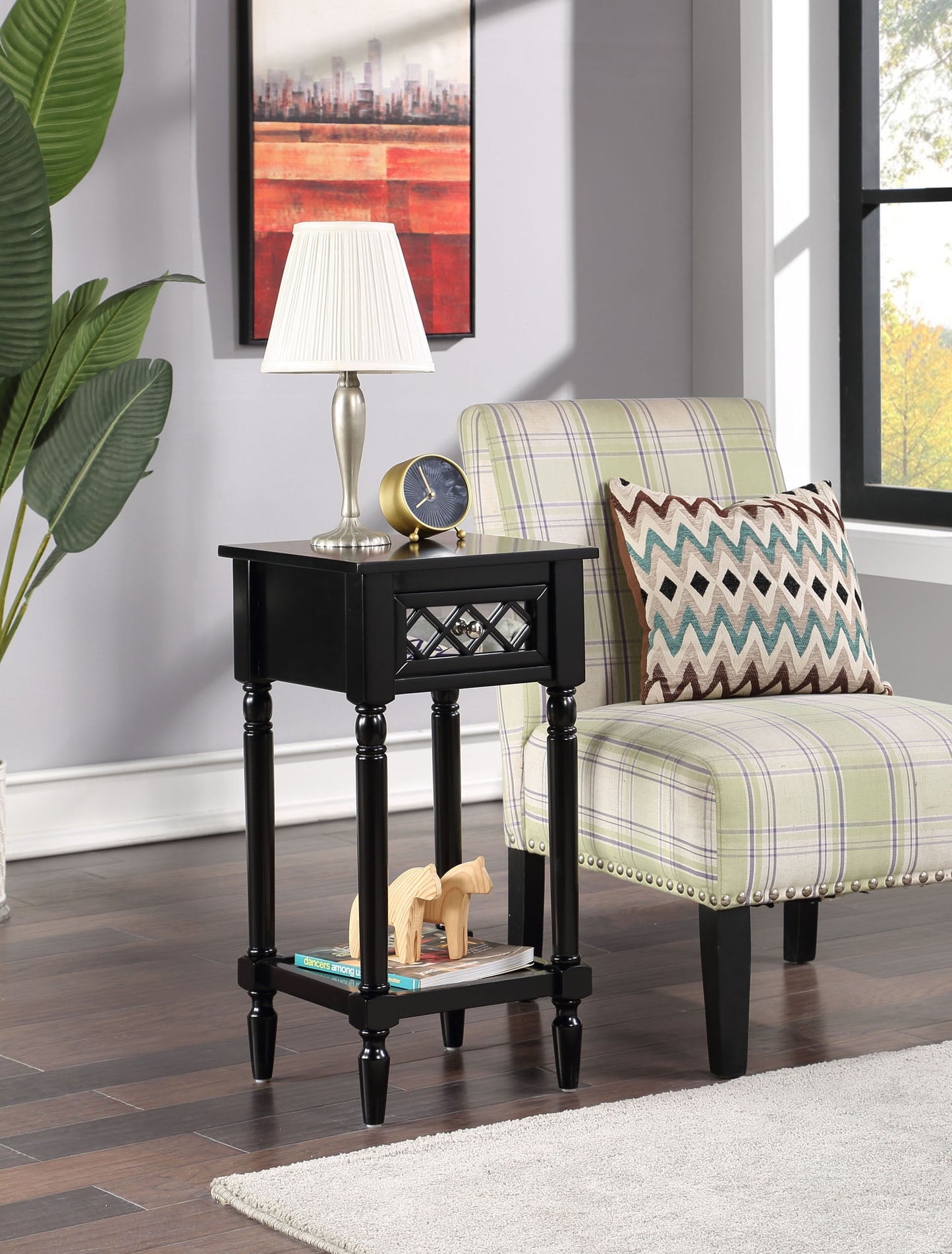 Convenience Concepts French Country Khloe Deluxe 1 Drawer Accent Table with Shelf, Black