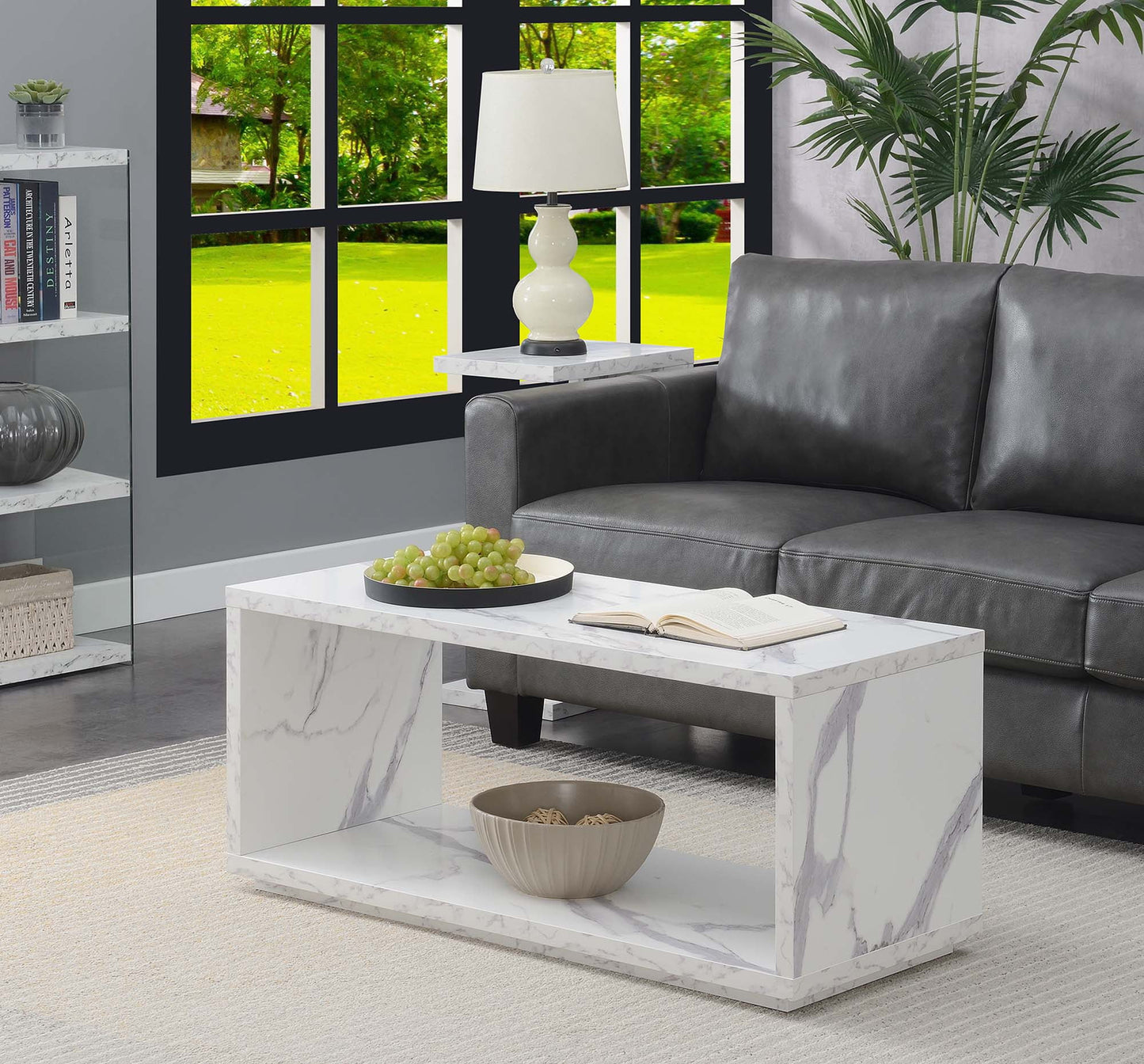 Convenience Concepts Northfield Admiral Coffee Table, Faux White Marble