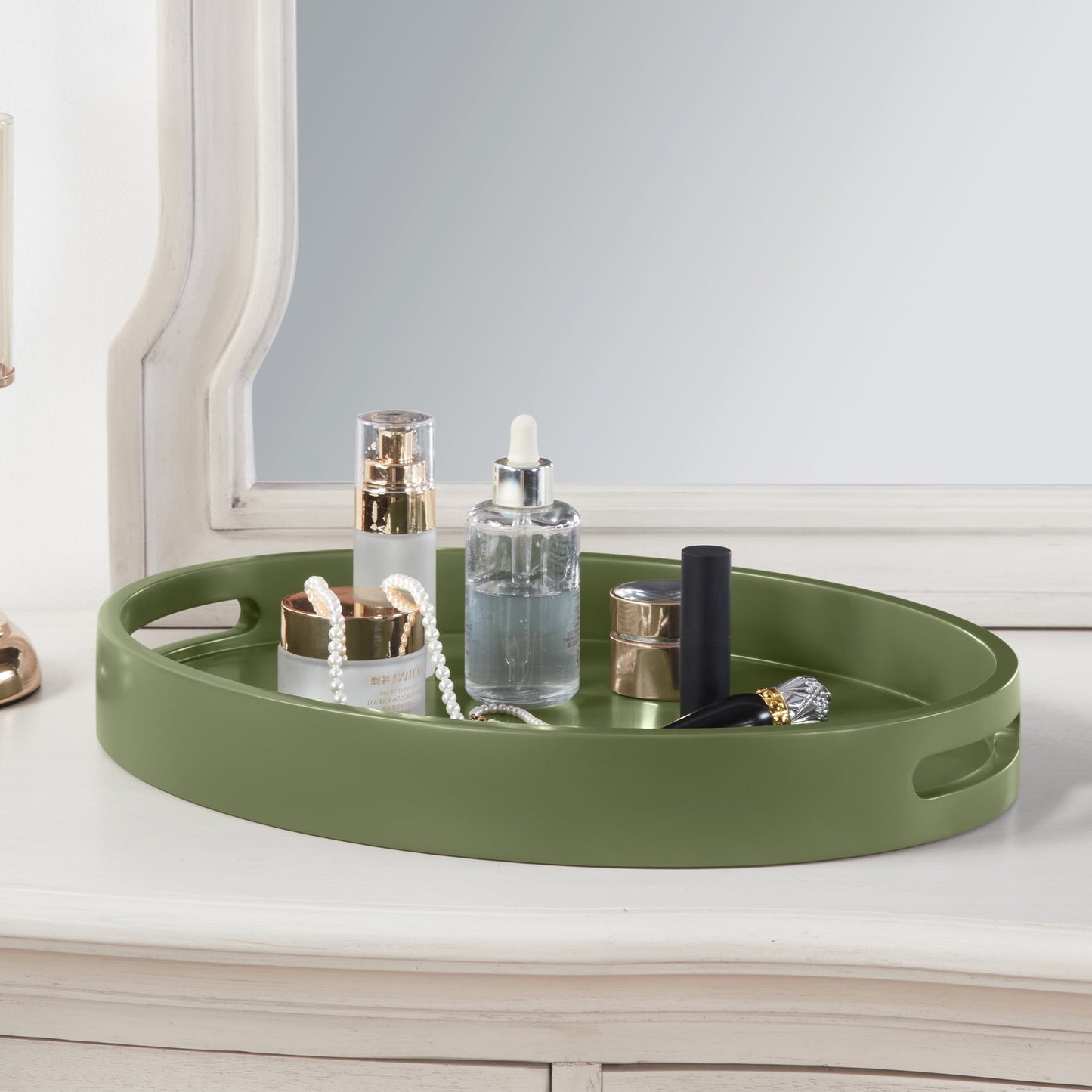 Convenience Concepts Palm Beach Oval Decorative Serving Tray, Dark Sage Green
