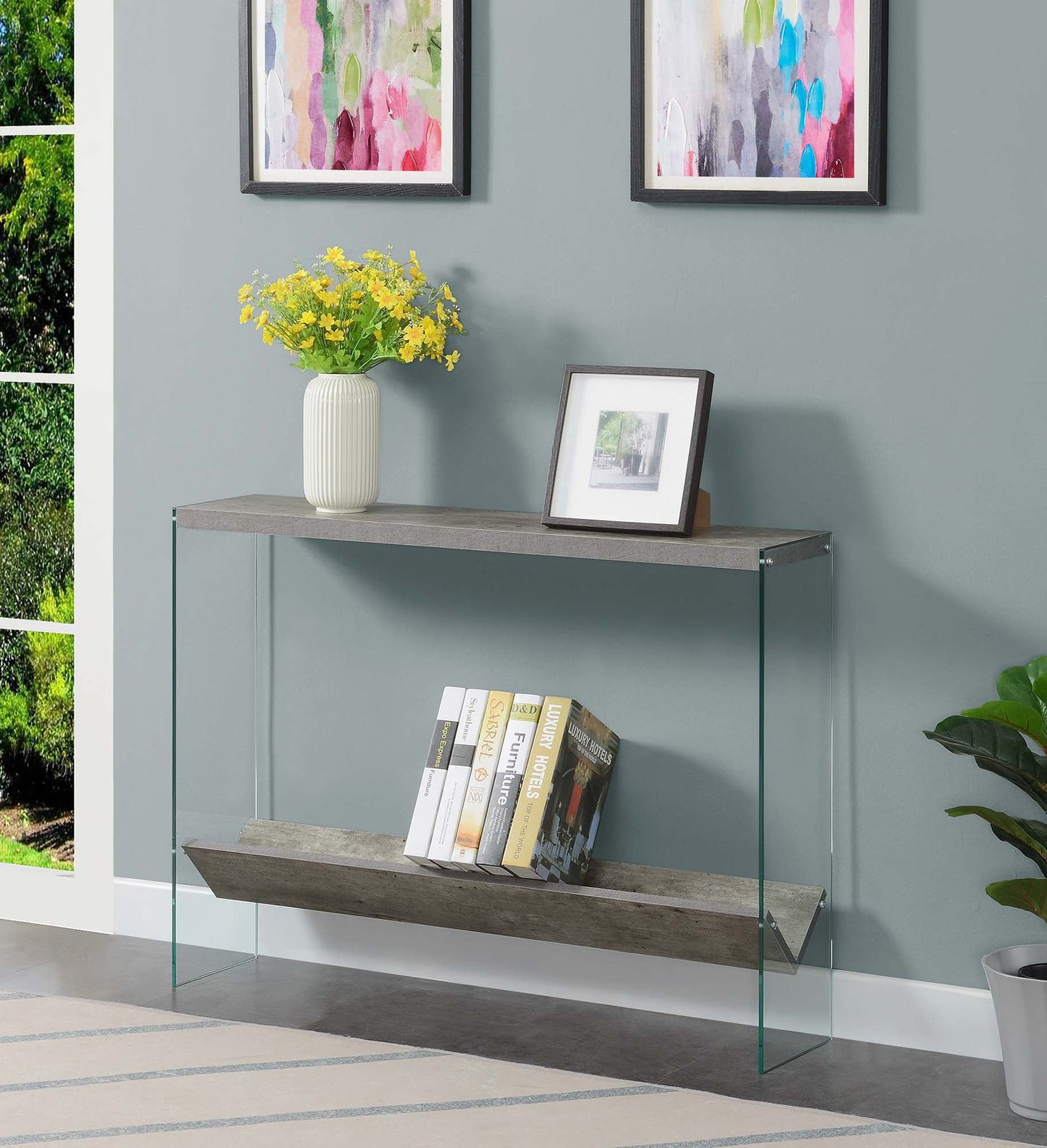 Convenience Concepts SoHo V Console Table with Shelf, Faux Birch