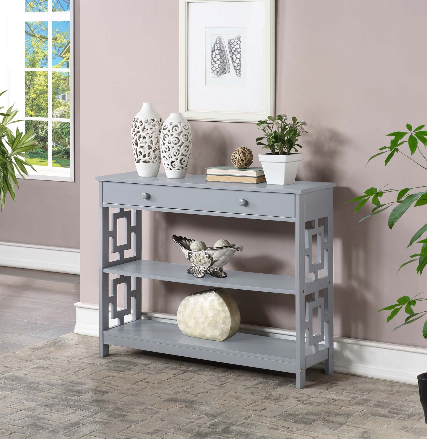 Convenience Concepts Town Square Contemporary Console Table with Drawer, Gray