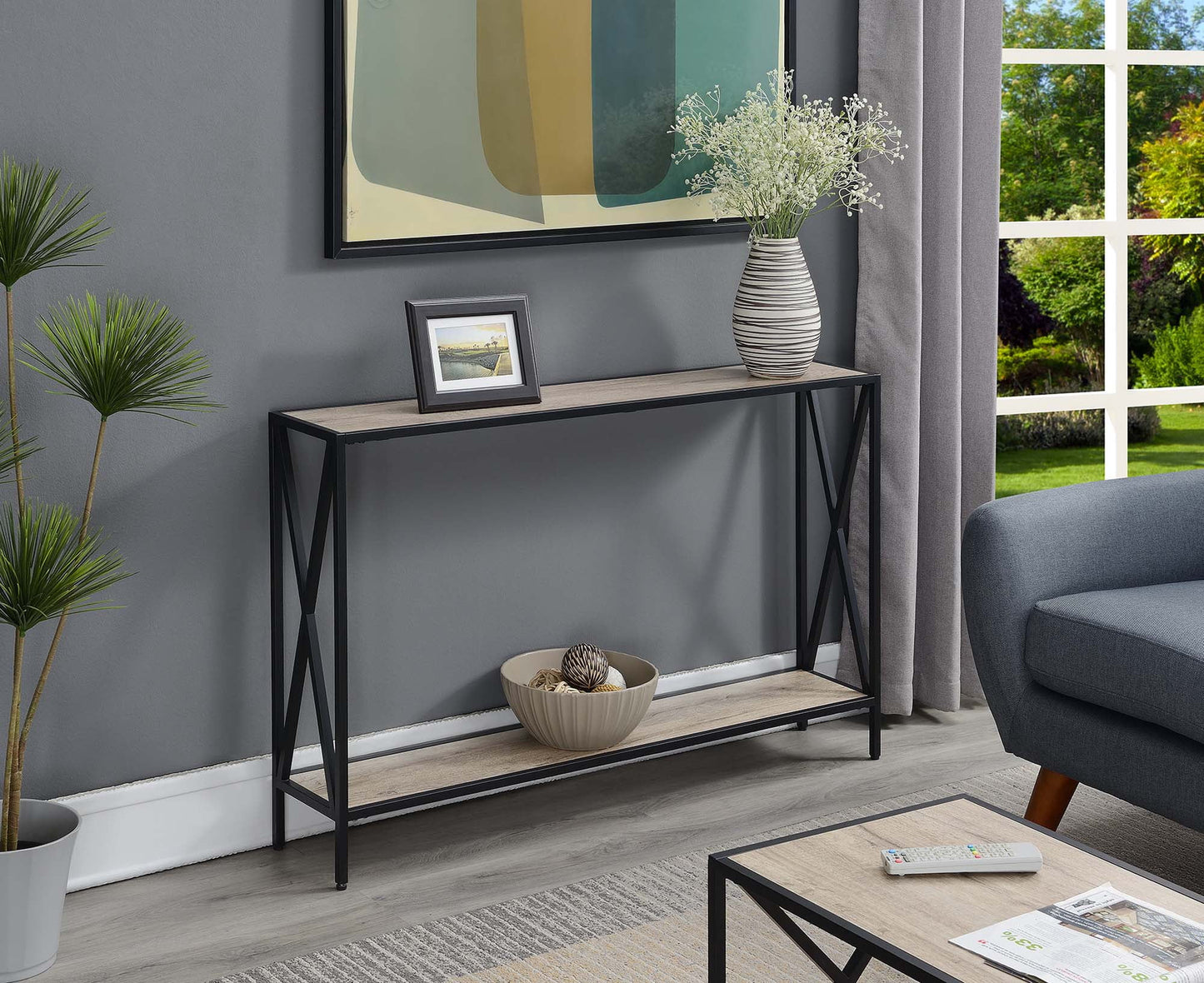 Convenience Concepts Tucson Console Table with Shelf, Sandstone/Black