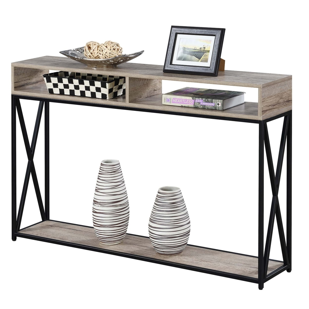 Convenience Concepts Tucson Deluxe 2 Tier Console Table, Sandstone/Black