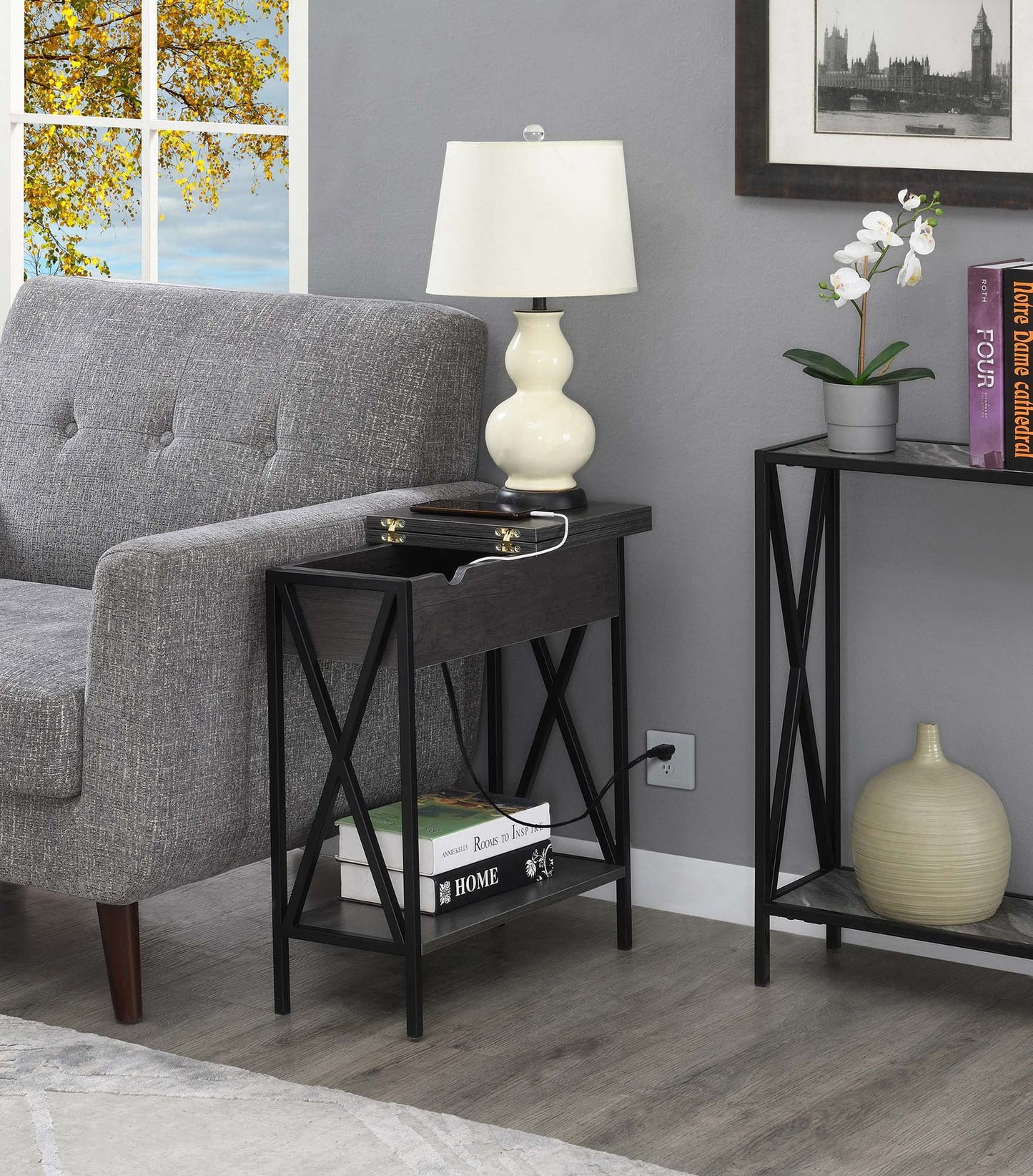 Convenience Concepts Tucson Flip Top End Table with Charging Station, Multiple Finishes