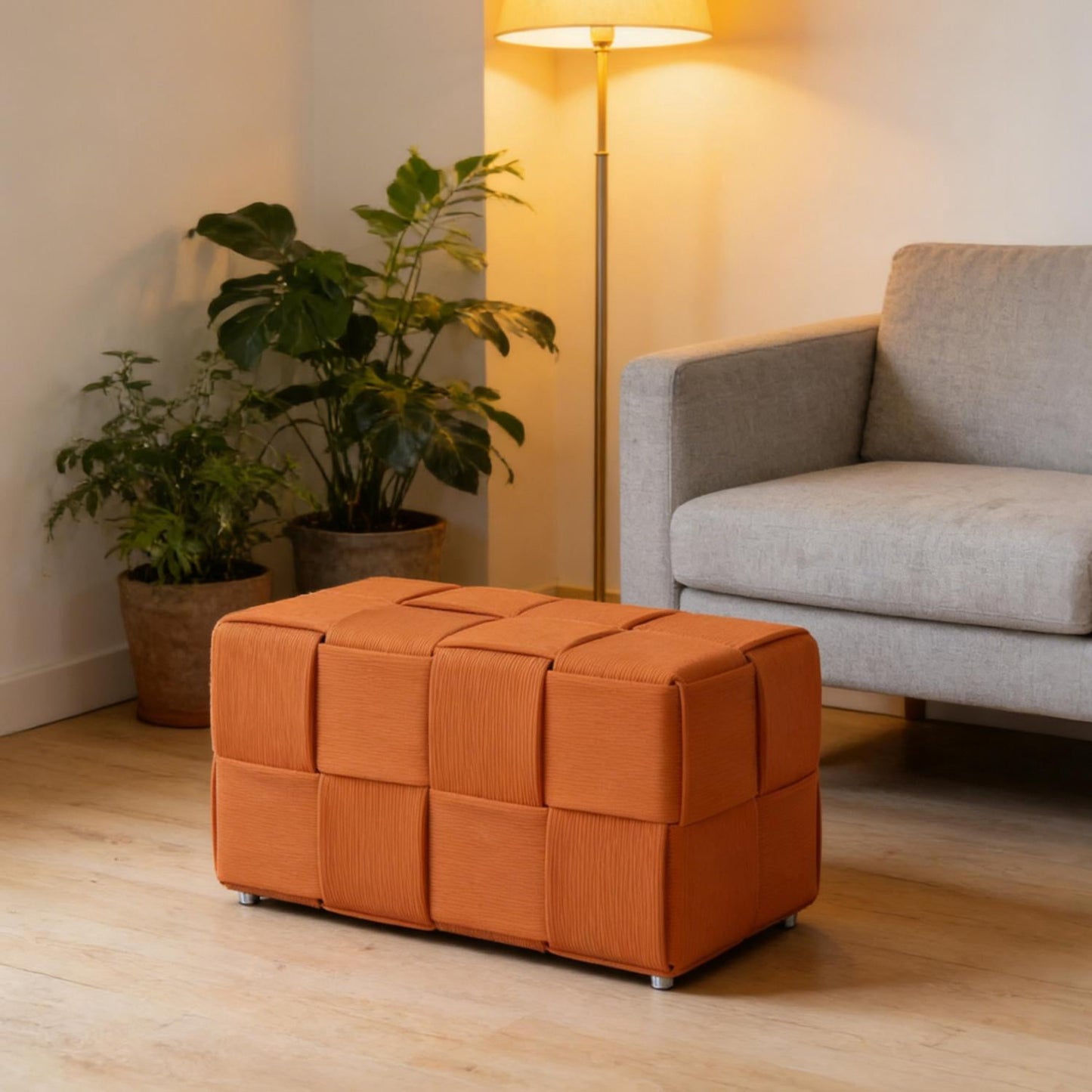 Corduroy Ottoman Foot Rest, Square Upholstered Stool with High-Density Foam and Wood Frame, 300 Lbs Capacity, Multi-Purpose Footstool for Living Room Bedroom Nursery, Brown