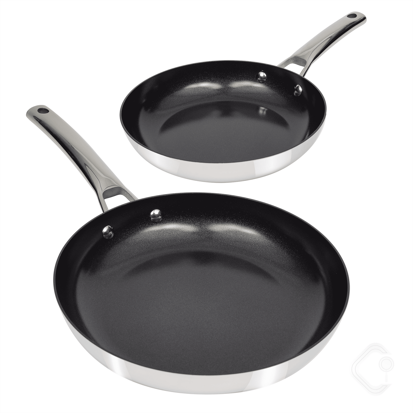 CoreClad Tri-Ply Stainless Steel Frying Pan Set, 9" & 11", Ceramic Nonstick Interior, Induction Compatible, Dishwasher Safe, Oven Safe