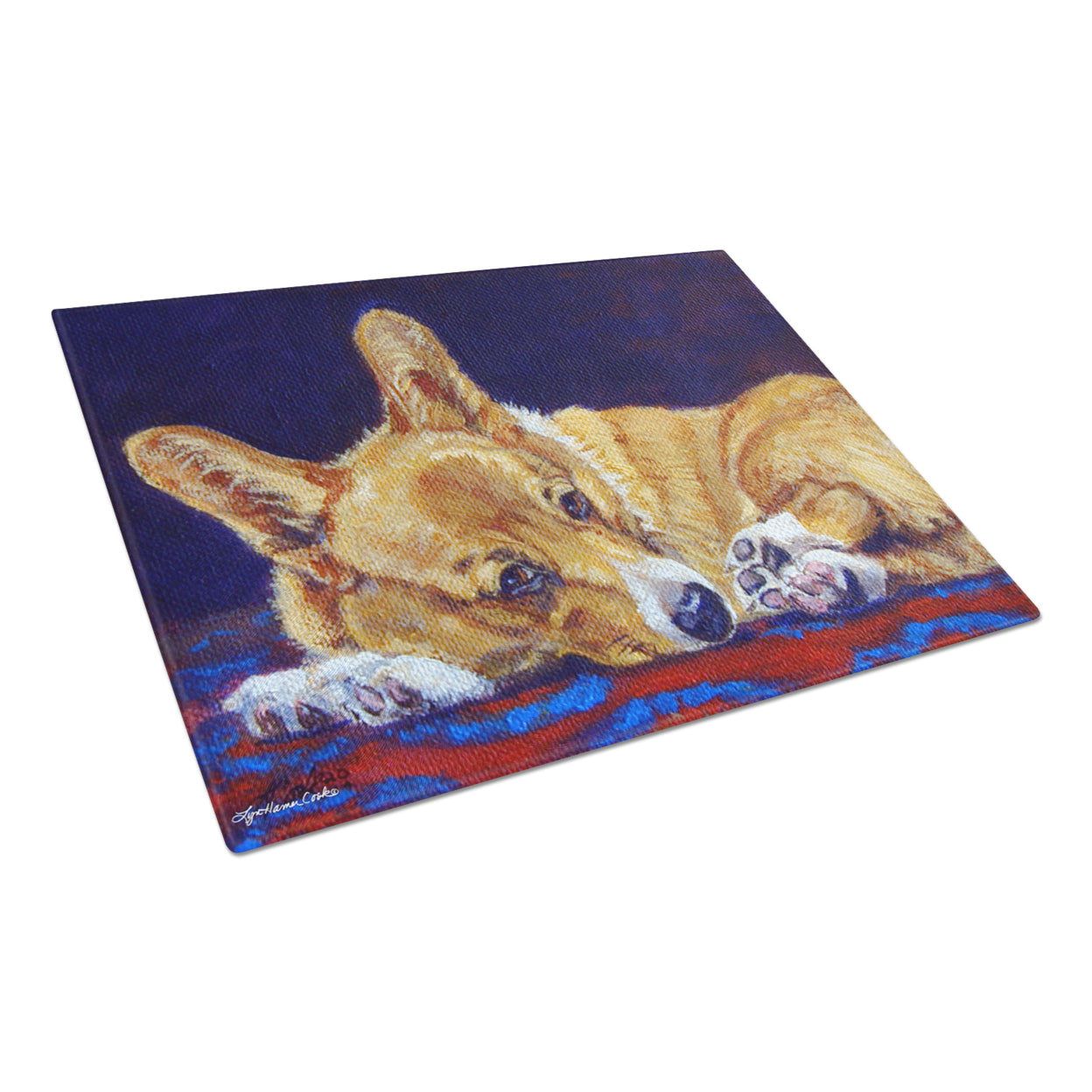 Corgi Blue Lonesome Glass Cutting Board Large