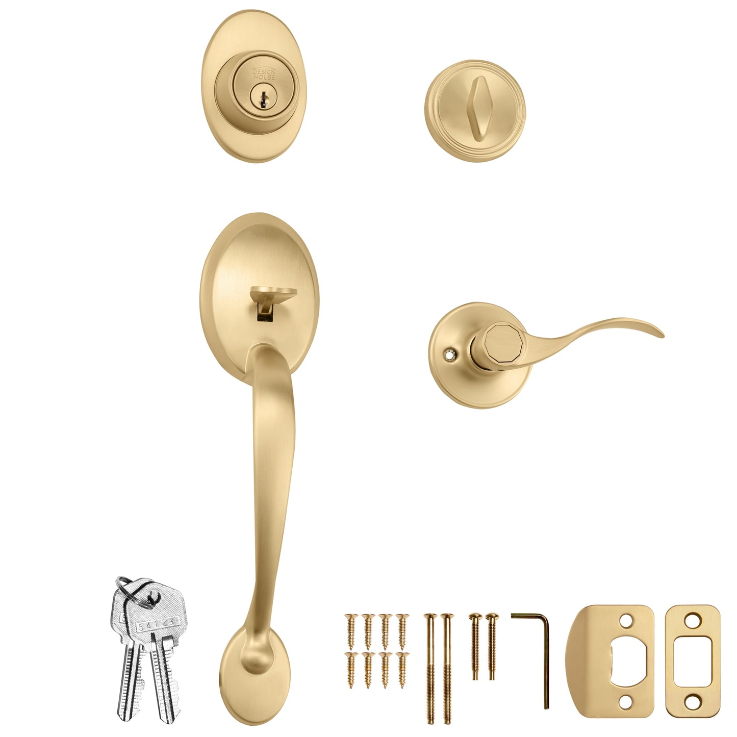 Design House Coventry 2-Way Door Handleset with Springdale Interior Lever and Single Cylinder Deadbolt, Satin Nickel