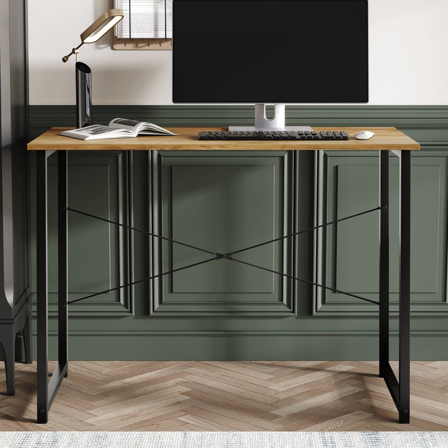 Castle Place Modern 39" Metal Computer Desk, Light Oak