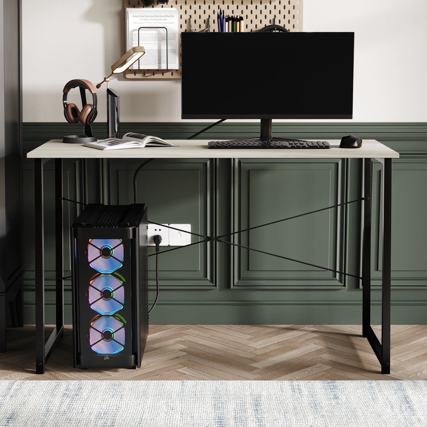Castle Place Modern 47" Metal Computer Desk, Light Grey