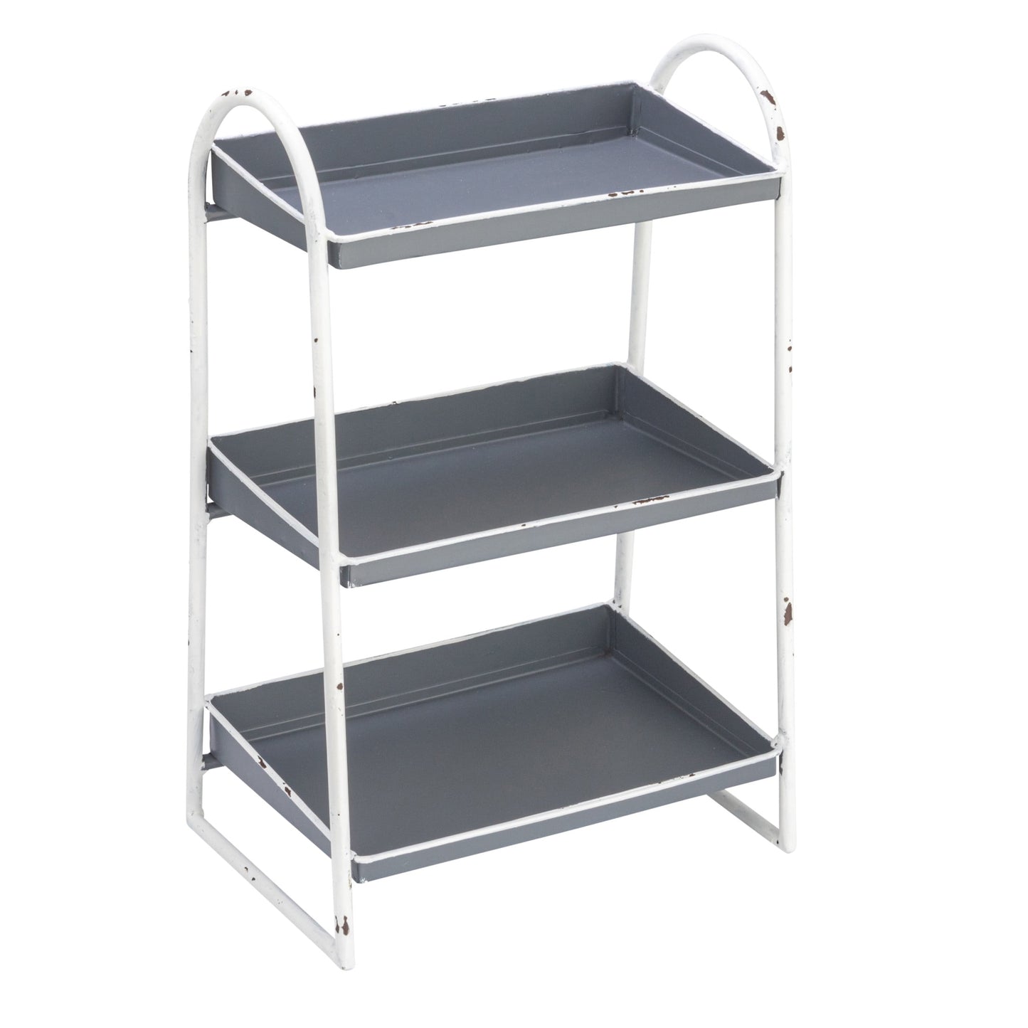 Creative Co-Op Heavily Distressed White 3-Tier Metal Tray with Black Frame & Rim