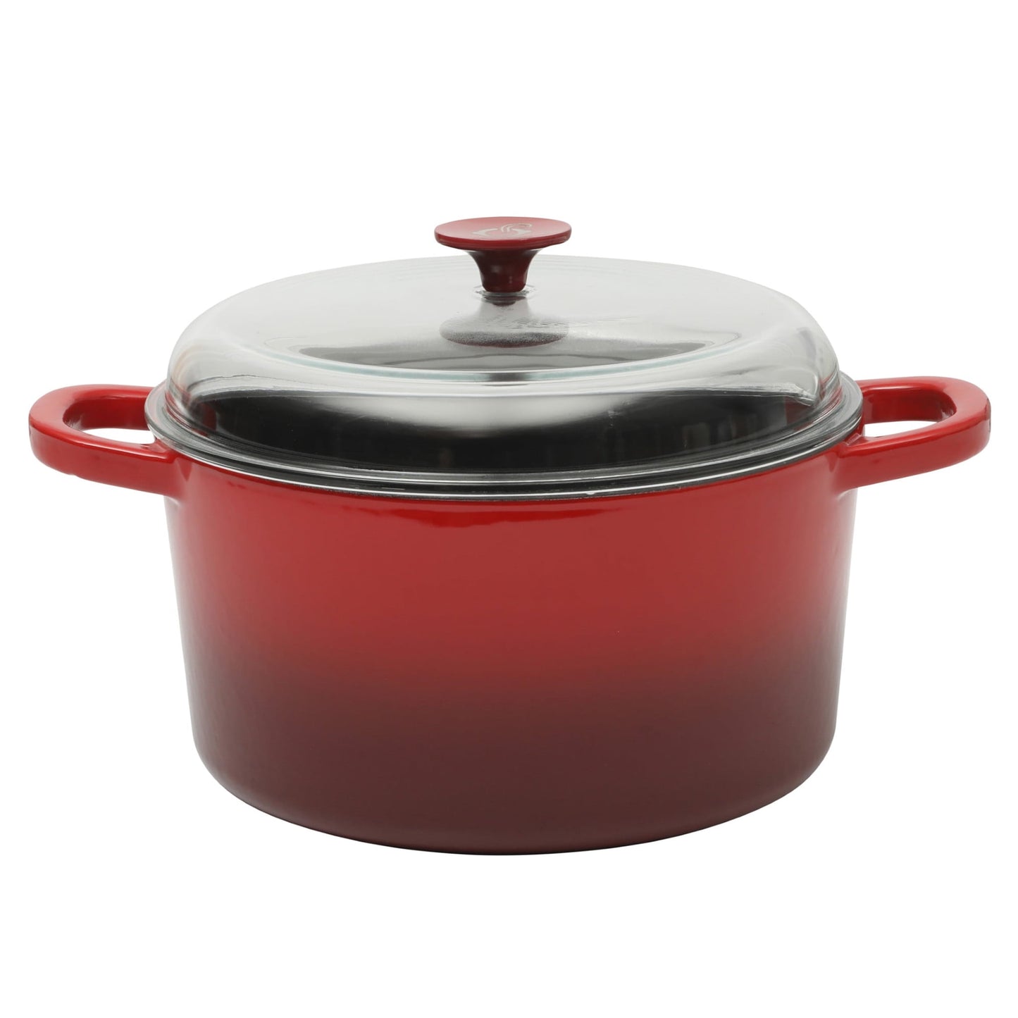 Crock Pot 3 Quart Enameled Cast Iron Dutch Oven With Borosilicate Lid in Red