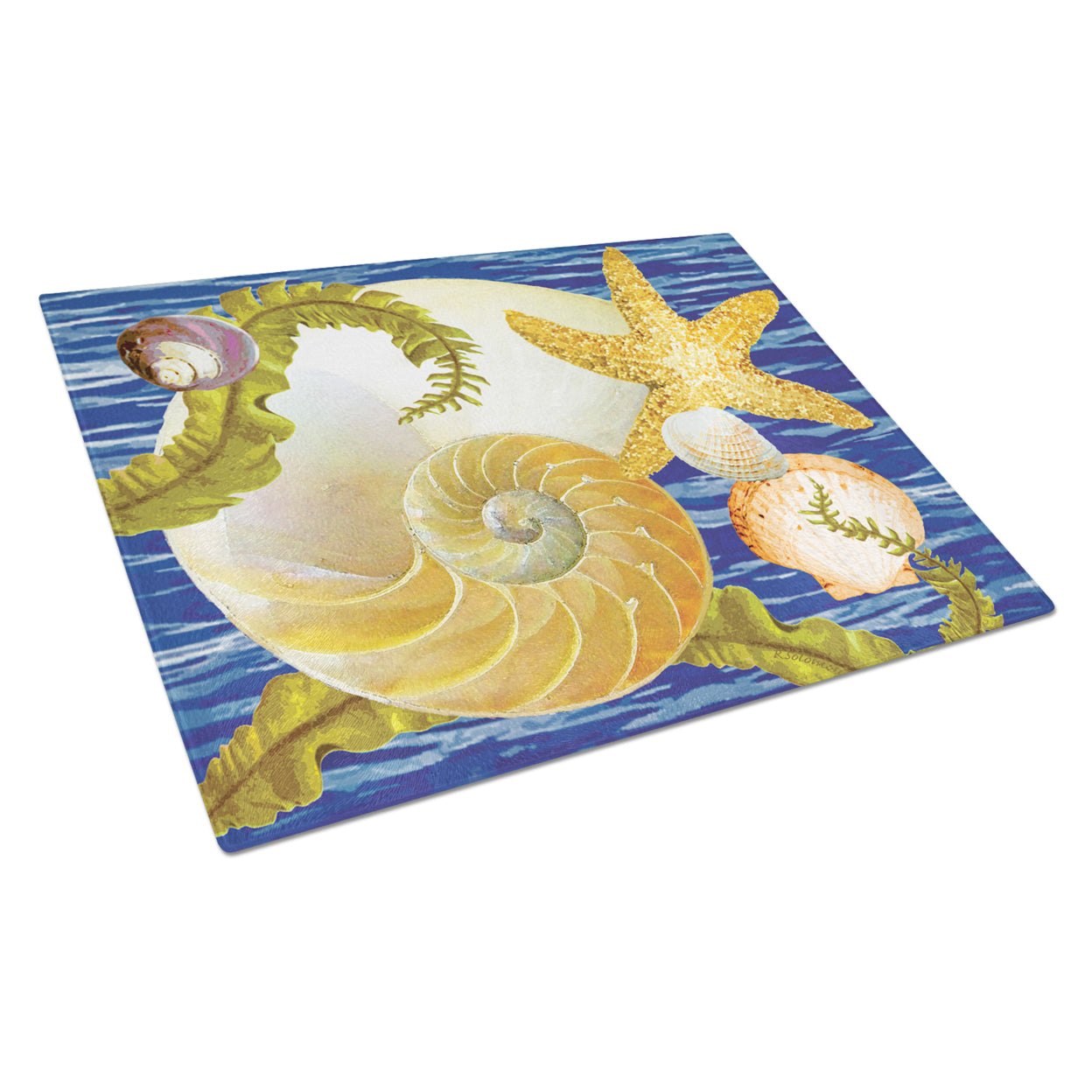 Cut Nautilus And Starfish Glass Cutting Board Large PRS4056LCB