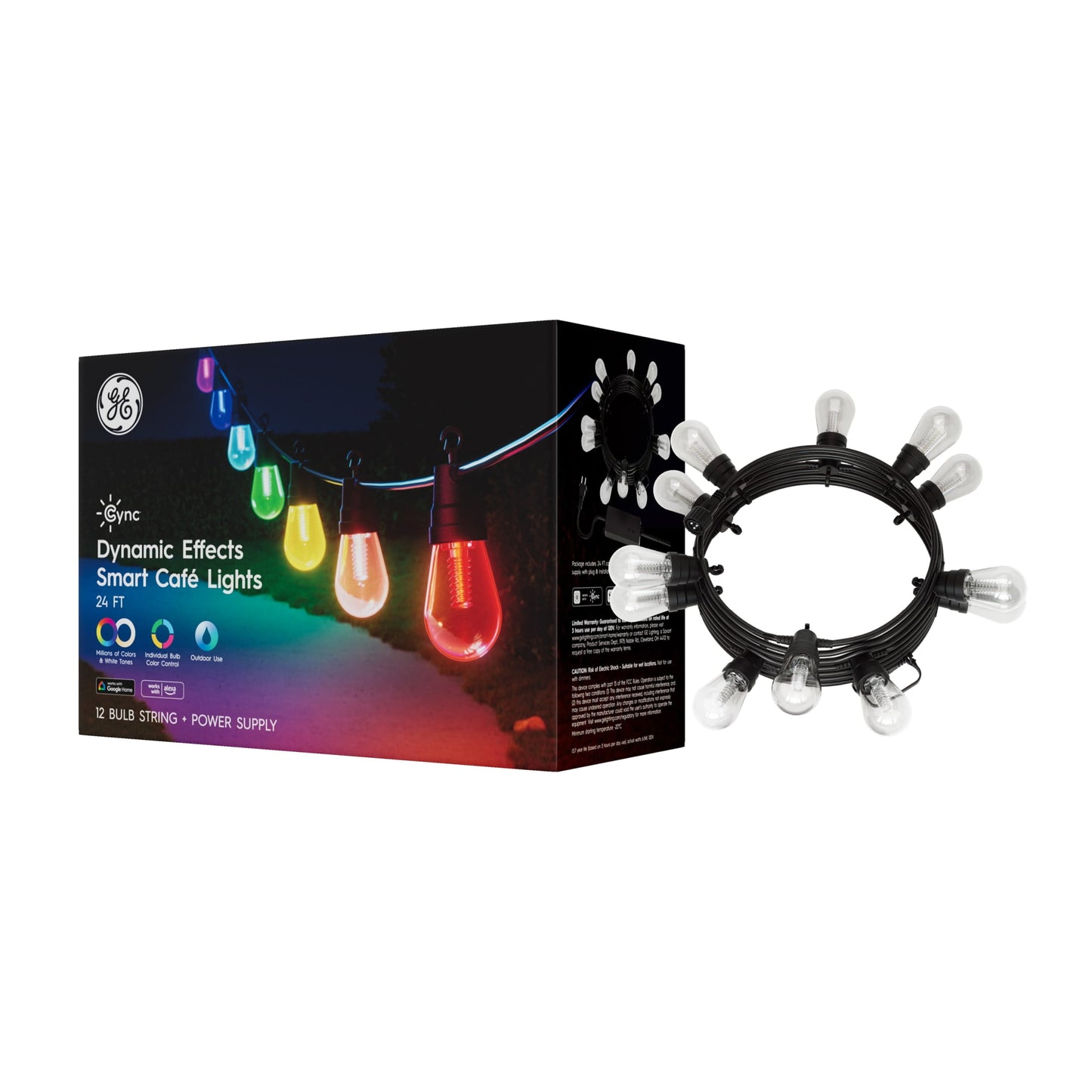 GE Cync Dynamic Effects Smart Cafe Lights, Color Changing Patio String Lights, Works with Alexa and Google, 48ft