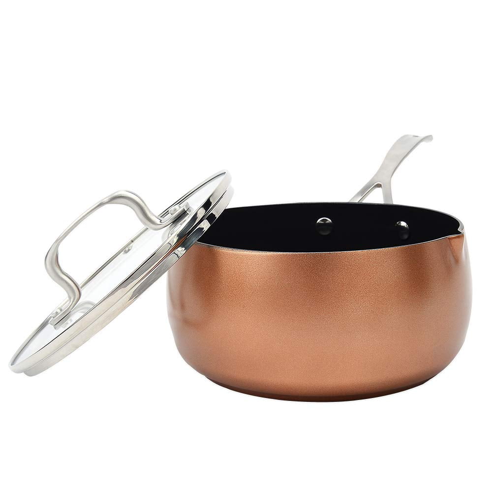 Cyrret 2-Quart Nonstick Saucepan with Glass Lid?Multi-Function Skillet Induction Bottom Hard-Anodized Nonstick Saute Pan -Copper
