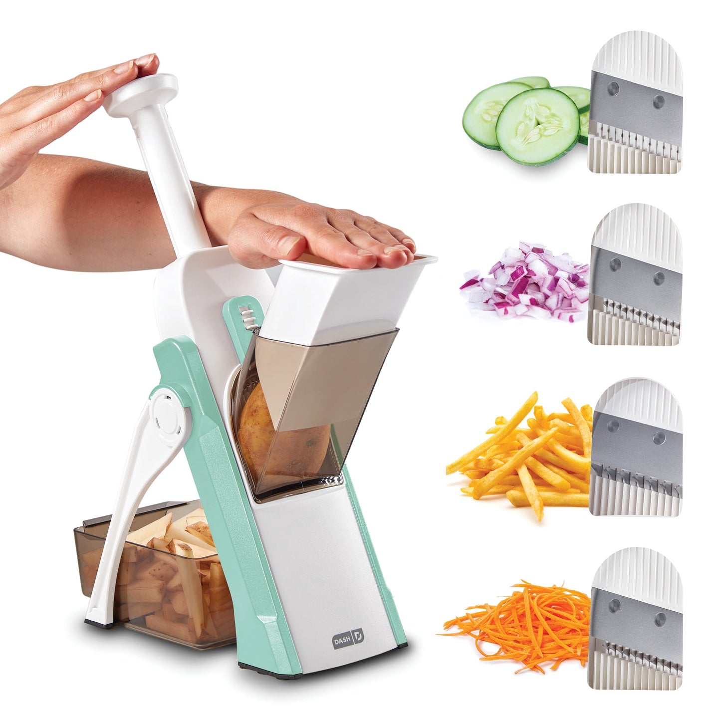 Dash Safe Slice Mandolina, Juliana + Picadora para Vegetales, Preparación de Comidas y Más con Más de 30 Preajustes y Ajustador de Grosor, Gris