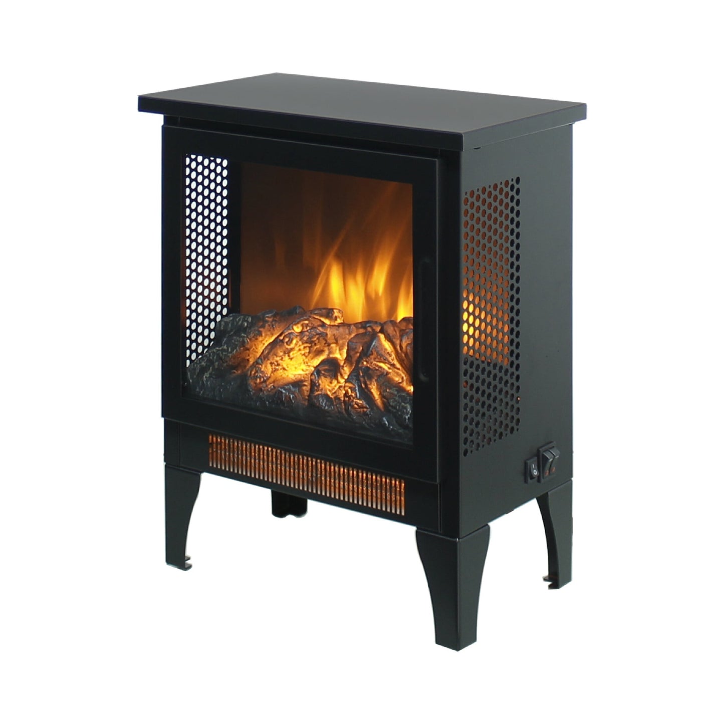 DEALTOPS 14.2'' Electric Fireplace Heater Stove, Realistic Three-Sided Flame View Effect Stove , Antique Black