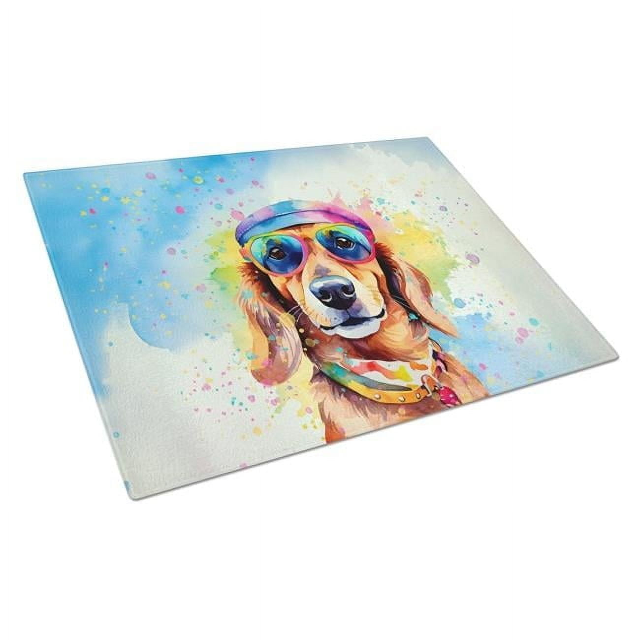 Dachshund Hippie Dawg Glass Cutting Board Large 12 in x 15 in