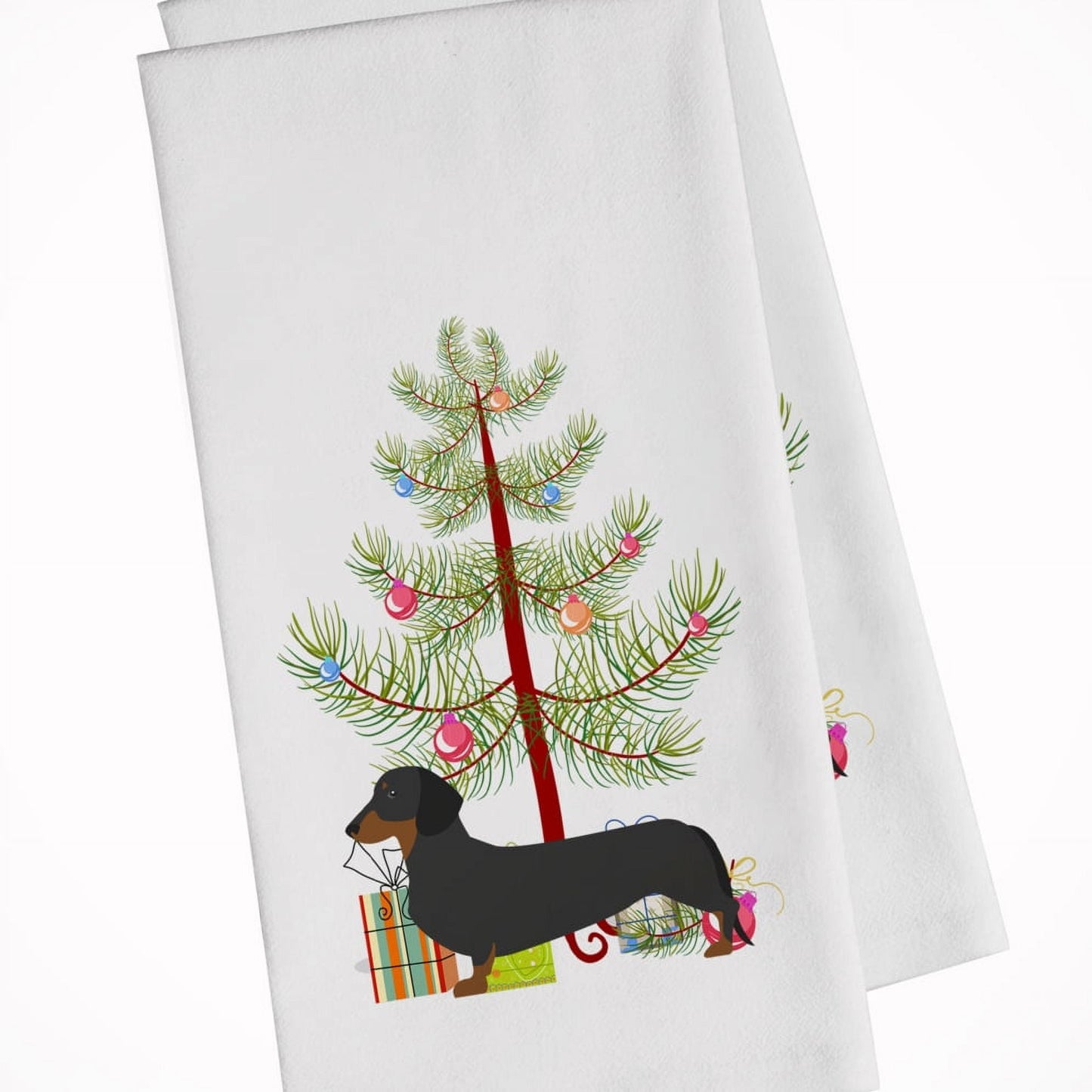 Dachshund Merry Christmas Tree White Kitchen Towel Set of 2