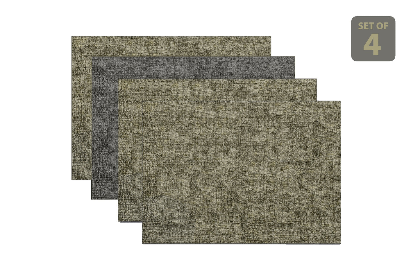 Dainty Home Amalfi Faux Leather Reversible 2 Pattern 12 x 18 Rectangular Placemats, Set Of 4, Olive Green