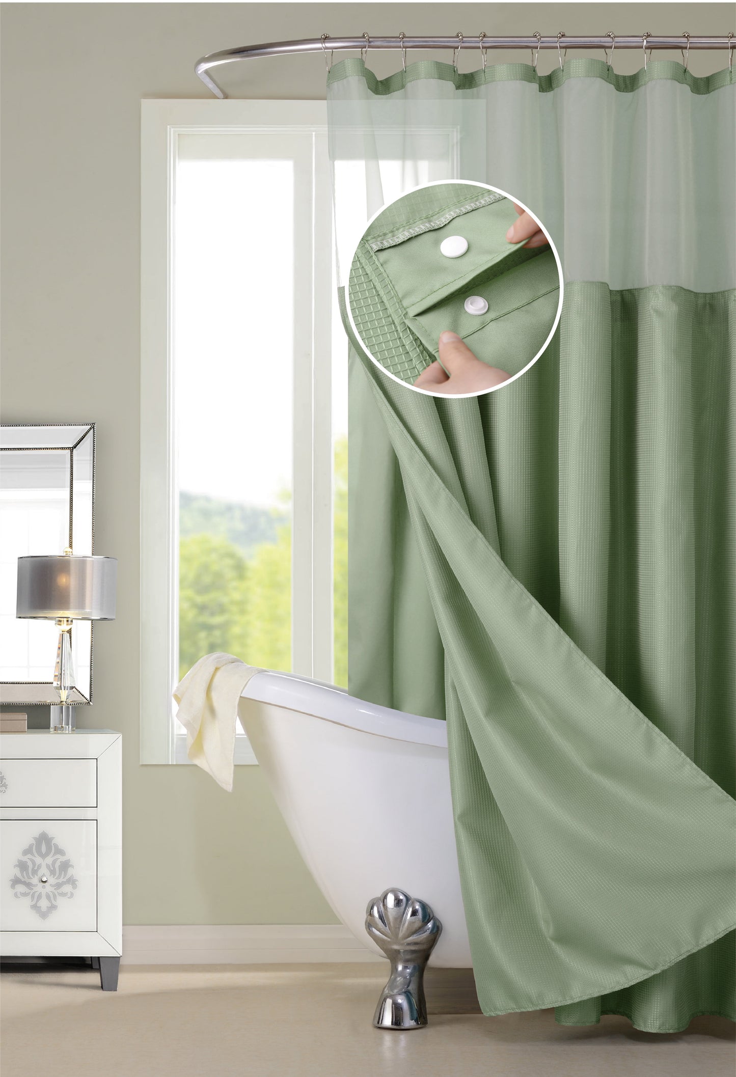 Dainty Home Complete Waterproof Shower Curtain with Detachable Liner in Khaki Green