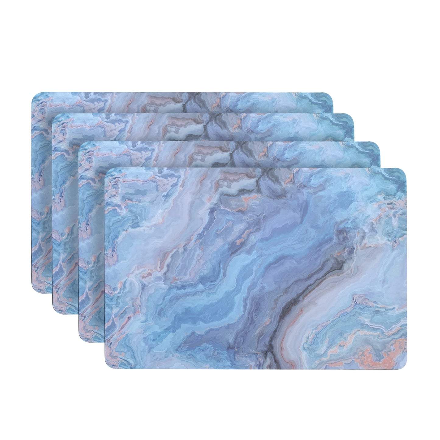 Dainty Home Marble Cork Foil Printed Marble Granite Designed Thick Cork Textured 12" x 18" Rectangular Placemat Set of 4 in Navy