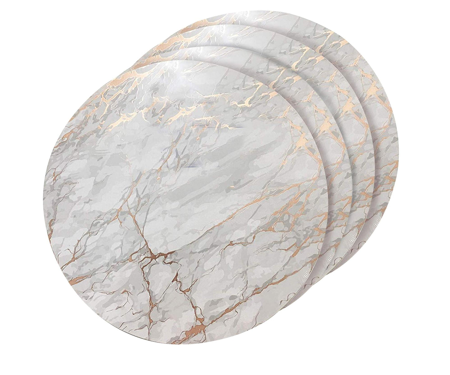 Dainty Home Marble Cork Foil Printed Marble Granite Designed Thick Cork Textured 15" x 15" Round Placemat Set of 4 in Rose Gold