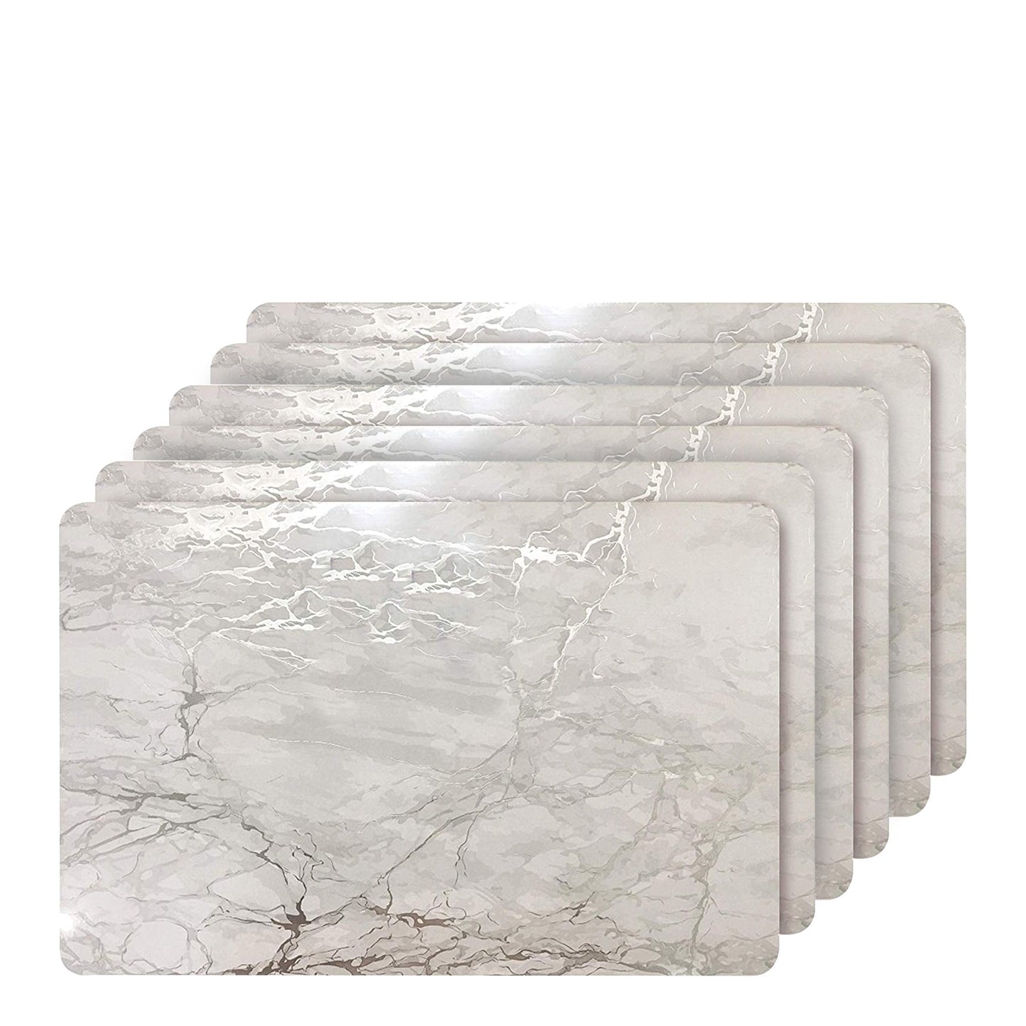 Dainty Home Marble Cork Metallic Print Rectangle Set of 6 Placemats in Silver