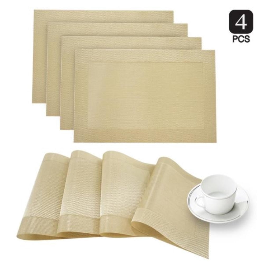 Dainty Home Napa Woven Textilene Crossweave With Solid Geometric Pattern Reversible 12" x 18" Rectangular Placemat Set of 4 in Champagne