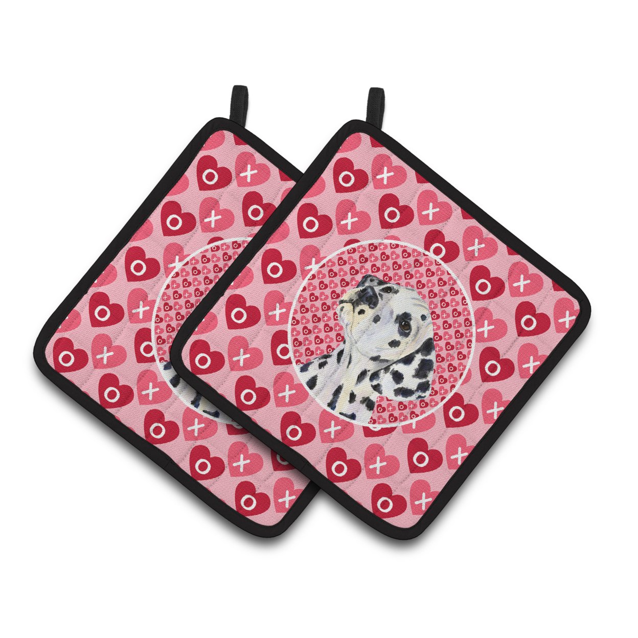 Dalmatian Hearts Love and Valentines Day Portrait Pair of Pot Holders