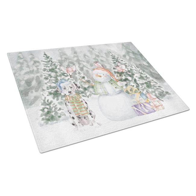 Dalmatian with Christmas Presents Glass Cutting Board Large 12 in x 15 in