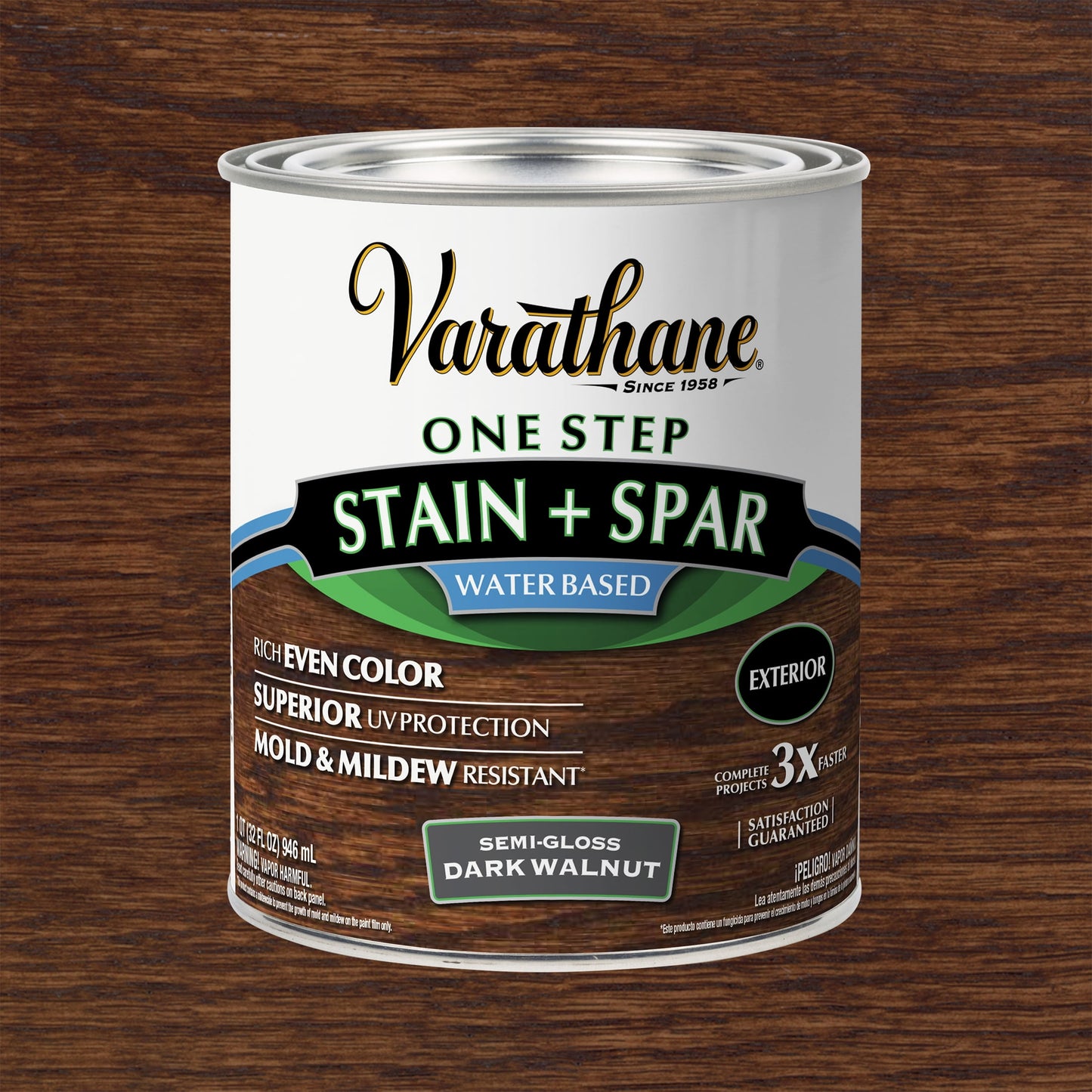 Dark Walnut, Varathane One Step Exterior Wood Stain + Spar Water-Based Urethane-388144, Quart