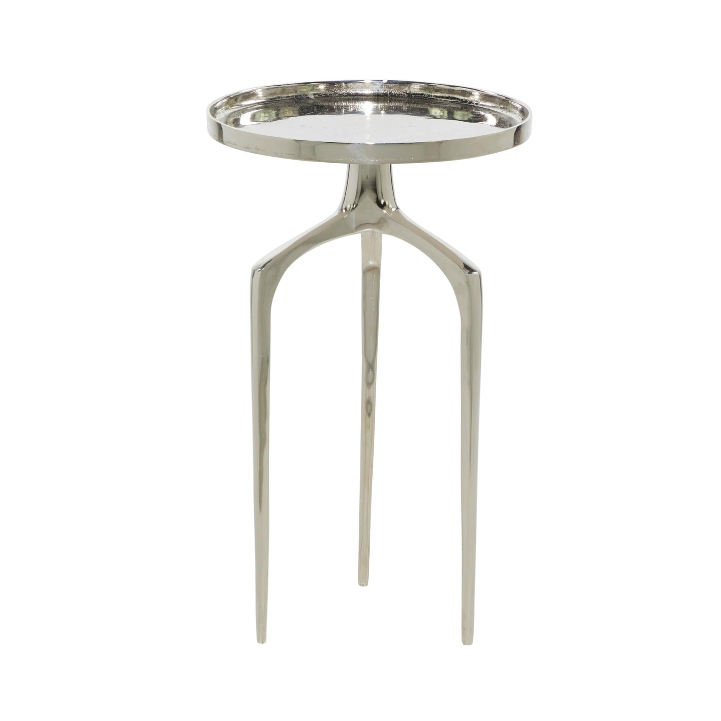 DecMode 13" x 22" Silver Aluminum Metal Tray Inspired Top Accent Table with 3 Tripod Legs, 1-Piece