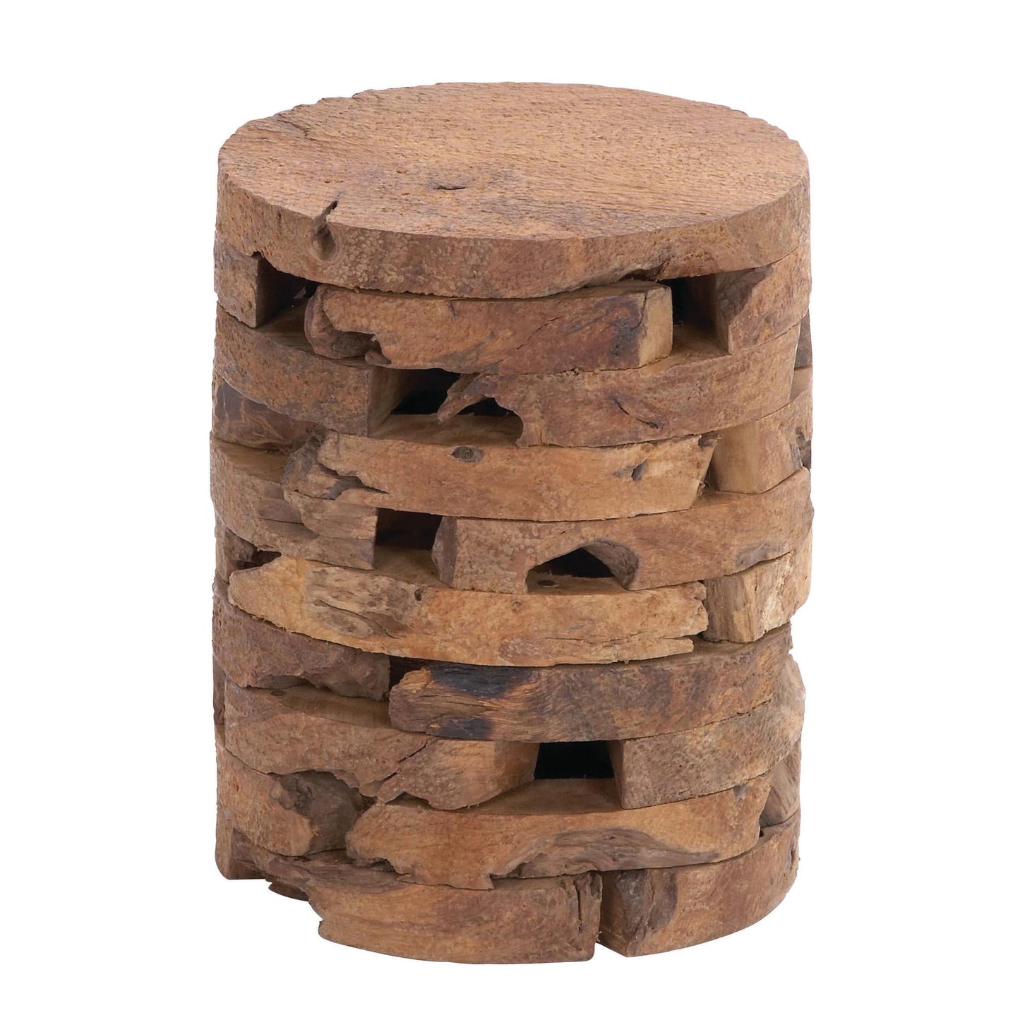 DecMode Brown Contemporary Round Stacked Brick Style Wood Accent Table, 14"W x 18"H