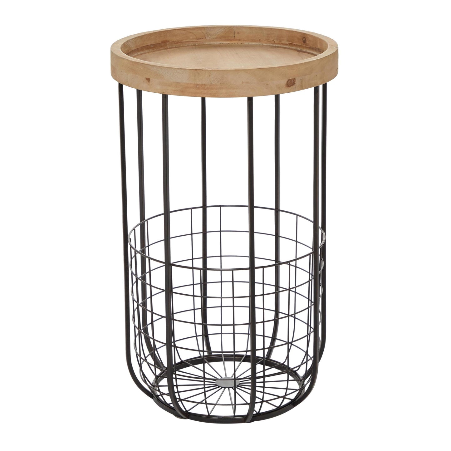 DecMode 16" x 26" Black Metal Wire Basket Storage Accent Table with Brown Wood Top, 1-Piece