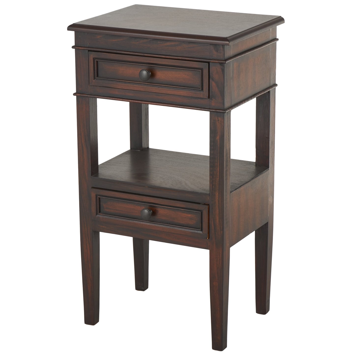 DecMode 16" x 29" Brown Wood Square 2 Drawer and 1 Shelf Accent Table, 1-Piece