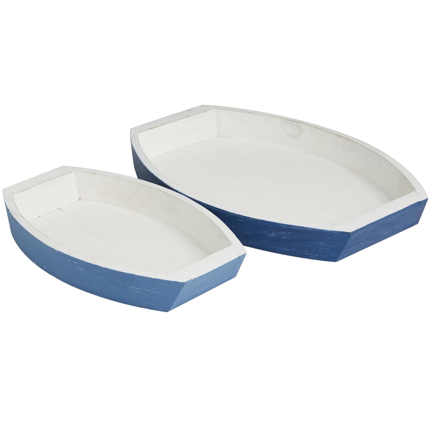 DecMode 17", 13"W Blue Wood Handmade Distressed Two Toned Boat Tray, 2-Pieces
