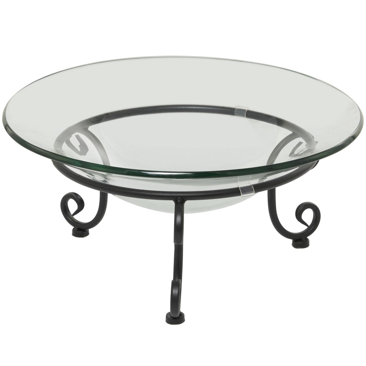 DecMode 17" x 8" Clear Tempered Glass Kitchen Serving Bowl with Black Metal Scroll Stand, 1-Piece